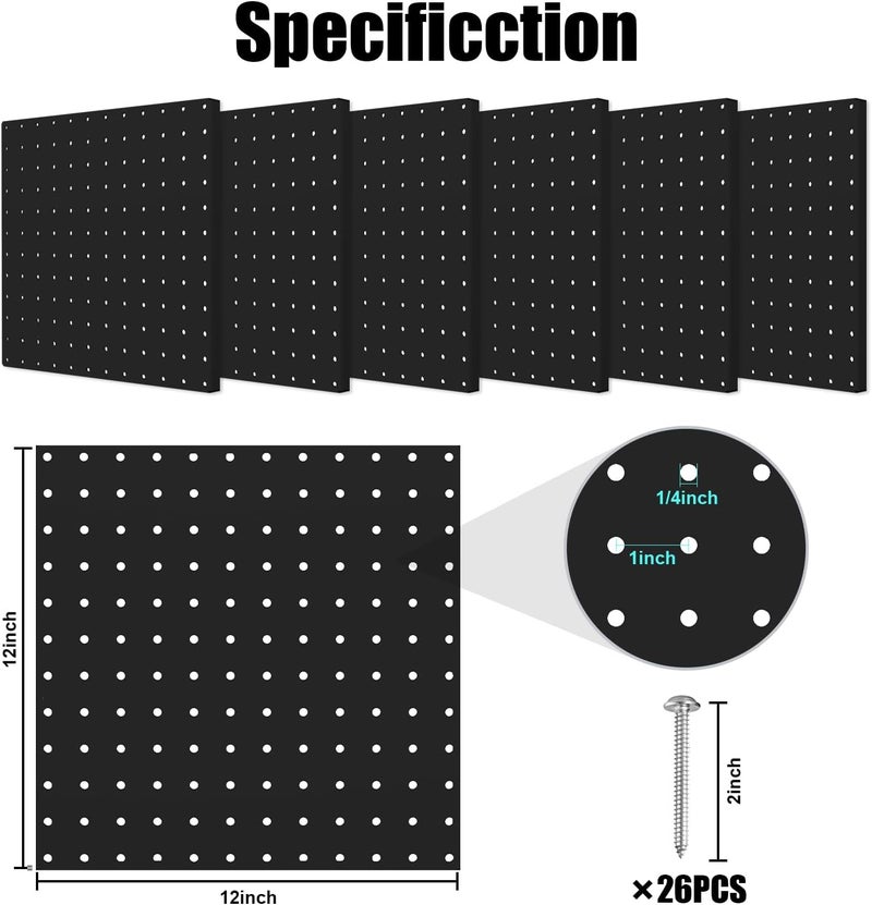 Hogurity Peg Board, 6 Pack 12"x12" Black Metal Pegboard Panels Pegboards Wall Organizer with Bent Frame Large Heavy Duty Peg Board for Walls Home, Garage Tool Storage, Workbench, Craft Room, Kitchen - Image 2